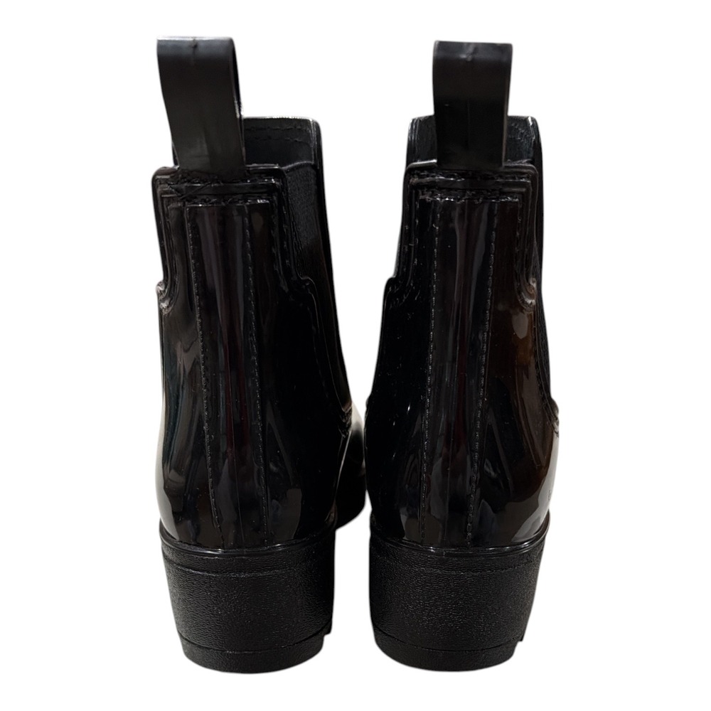 London Fog Black Glossy Chelsea Rain Boots Womens Size 7 Waterproof Ankle Boot - Picture 3 of 6